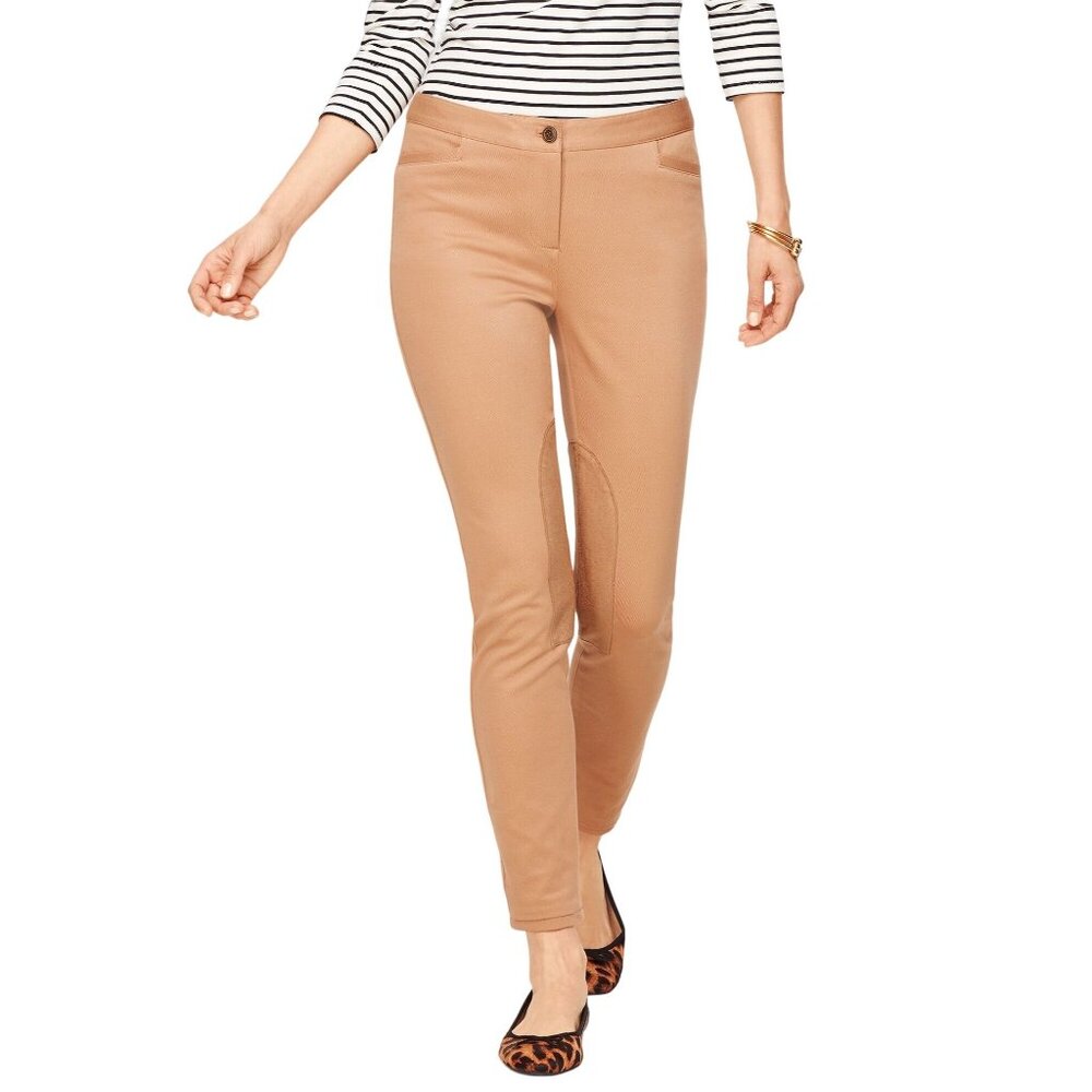 Talbots Pant Size 8 Dalton Faux Suede Patch Breeches Skinny Ankle Tan Equestrian